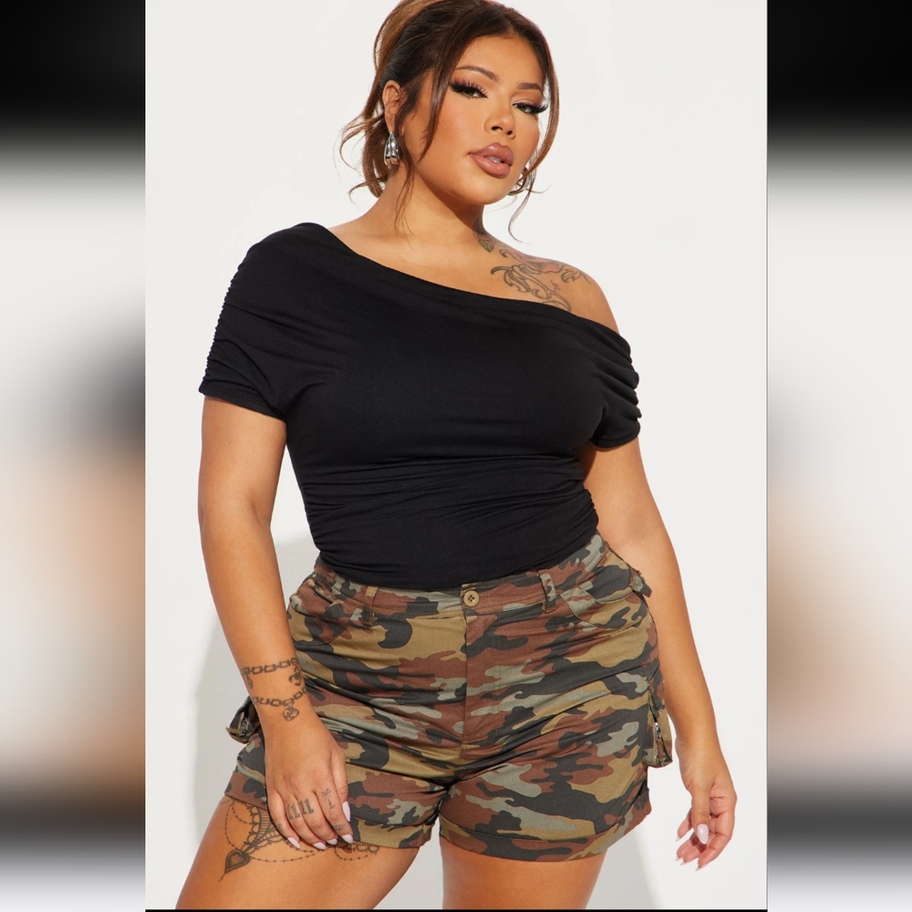 Black one shoulder bodysuit